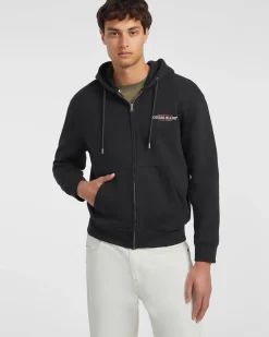 Felpa nera Guess Jeans in cotone con cappuccio e chiusura zip