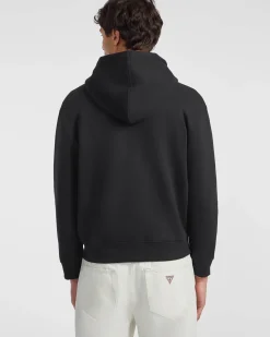 Felpa nera Guess Jeans in cotone con cappuccio e chiusura zip