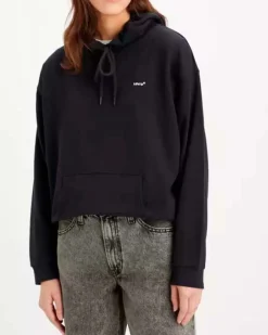 Felpa nera Levi's® in misto cotone felpaco con cappuccio e logo bianco ricamato
