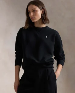 Felpa nera Polo Ralph Lauren in misto cotone con scollo a giro e logo ricamato