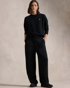 Felpa nera Polo Ralph Lauren in misto cotone con scollo a giro e logo ricamato