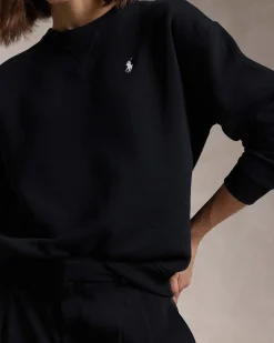 Felpa nera Polo Ralph Lauren in misto cotone con scollo a giro e logo ricamato