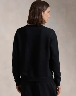 Felpa nera Polo Ralph Lauren in misto cotone con scollo a giro e logo ricamato