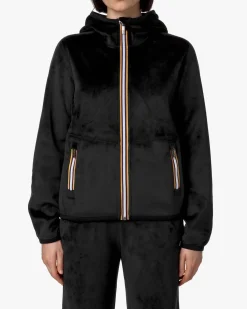 Felpa nera reversibile K-Way modello Lily in velour con cappuccio e cerniero termonastrate