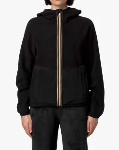 Felpa nera reversibile K-Way modello Lily in velour con cappuccio e cerniero termonastrate