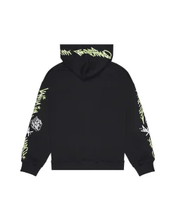 Felpa nera Sprayground in cotone con cappuccio e scritte graffiti verde fluo