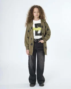 Felpa oversize To be Too verde militare con stelle nere e cappuccio