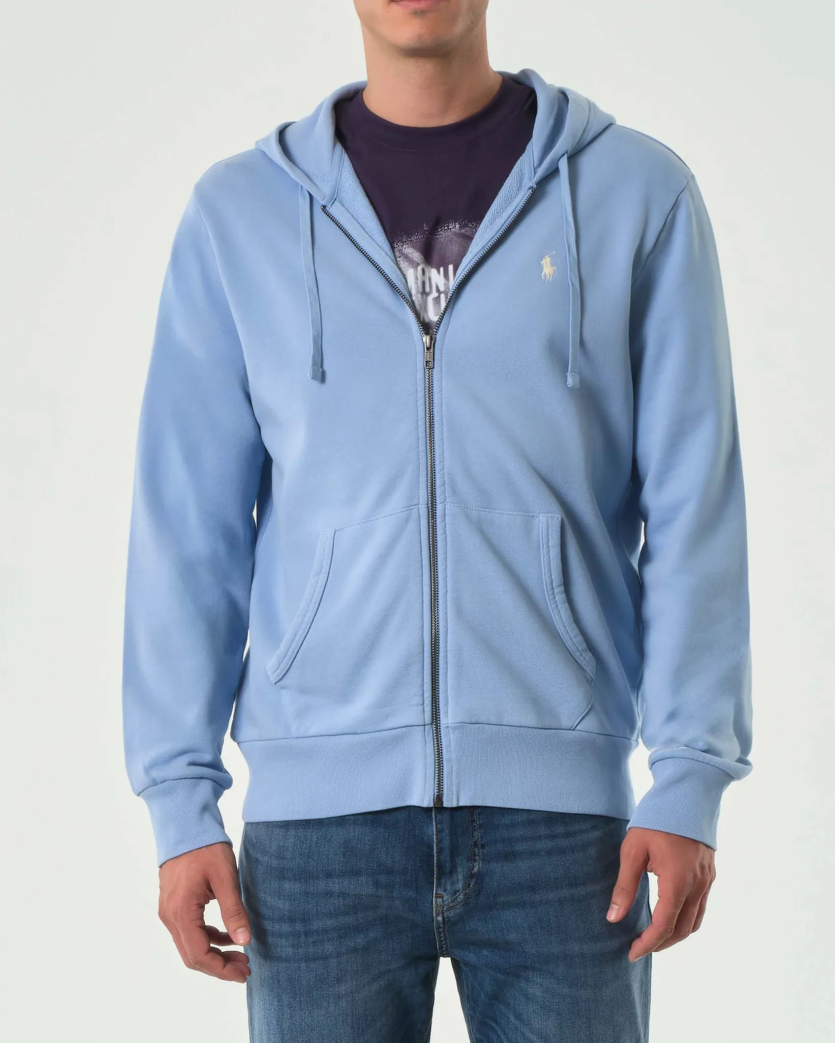 Felpa Polo Ralph Lauren azzurra con cappuccio e chiusura zip in puro cotone