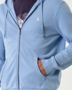 Felpa Polo Ralph Lauren azzurra con cappuccio e chiusura zip in puro cotone
