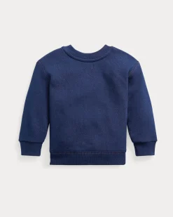 Felpa Polo Ralph Lauren blu in misto cotone con logo pony rosso