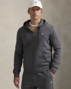 Felpa Polo Ralph Lauren bianca in interlock di cotone con cappuccio e chiusura zip