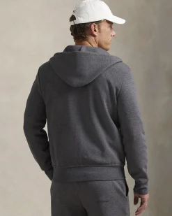 Felpa Polo Ralph Lauren bianca in interlock di cotone con cappuccio e chiusura zip