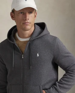 Felpa Polo Ralph Lauren bianca in interlock di cotone con cappuccio e chiusura zip