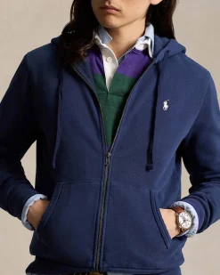 Felpa Polo Ralph Lauren blu con cappuccio e chiusura zip in puro cotone