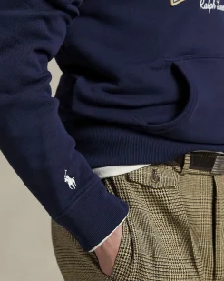 Felpa Polo Ralph Lauren blu in cotone con cappuccio e scritta 'POLO' in spugna davanti