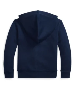 Felpa Polo Ralph Lauren blu con cappuccio chiusura zip e logo pony rosso
