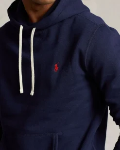 Felpa Polo Ralph Lauren blu in cotone con cappuccio e logo pony ricamato sul petto