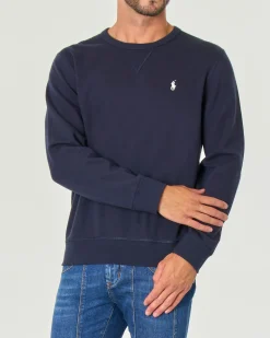 Felpa Polo Ralph Lauren blu girocollo in interlock di cotone con logo pony ricamato