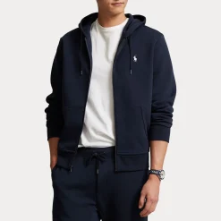 Felpa Polo Ralph Lauren blu con cappuccio e chiusura zip in interlock di cotone
