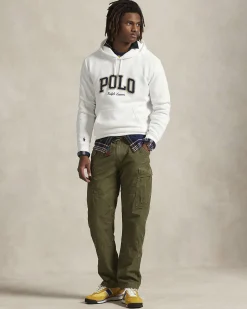 Felpa Polo Ralph Lauren bianca in cotone con cappuccio e scritta 'POLO' in spugna davanti