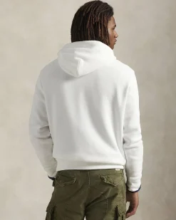 Felpa Polo Ralph Lauren bianca in cotone con cappuccio e scritta 'POLO' in spugna davanti