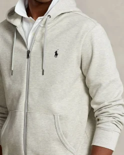 Felpa Polo Ralph Lauren grigio chiaro in interlock di cotone con cappuccio e chiusura zip