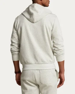 Felpa Polo Ralph Lauren grigio chiaro in interlock di cotone con cappuccio e chiusura zip