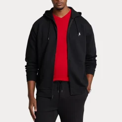 Felpa Polo Ralph Lauren nera con cappuccio e chiusura zip in interlock di cotone