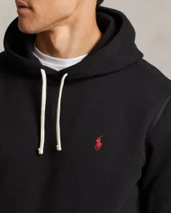 Felpa Polo Ralph Lauren nera in cotone con cappuccio e logo pony ricamato sul petto