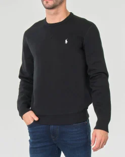 Felpa Polo Ralph Lauren nera girocollo in interlock di cotone con logo pony ricamato
