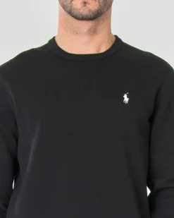 Felpa Polo Ralph Lauren nera girocollo in interlock di cotone con logo pony ricamato
