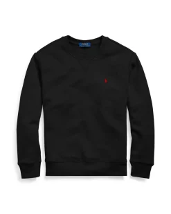 Felpa Polo Ralph Lauren nera girocollo in misto cotone con logo pony rosso