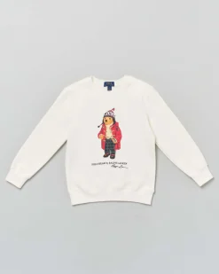 Felpa Ralph Lauren bianca in cotone con stampa orsetto Ralph Lauren
