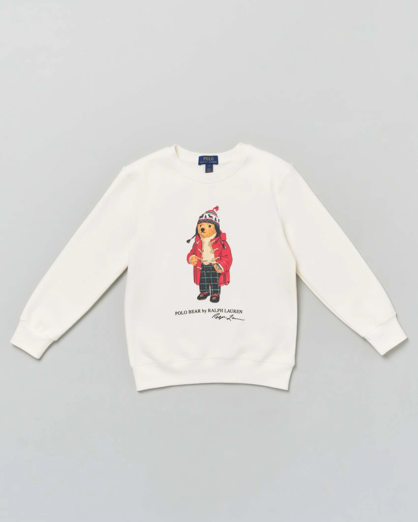 Felpa Ralph Lauren bianca in cotone con stampa orsetto Ralph Lauren