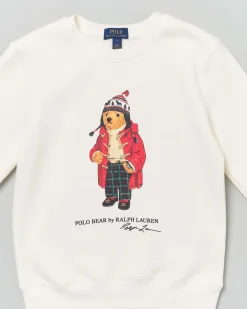 Felpa Ralph Lauren bianca in cotone con stampa orsetto Ralph Lauren