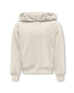 Felpa relaxed panna in tessuto stretch con cappuccio