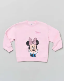 Felpa rosa MC2 Saint Barth girocollo in puro cotone con stampa Minnie e scritta Weekend Dreamer