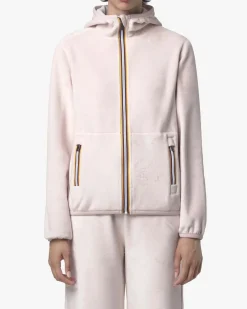 Felpa rosa reversibile K-Way modello Lily in velour con cappuccio e cerniero termonastrate
