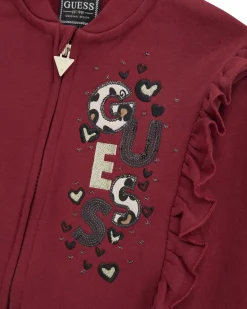 Felpa rossa Guess volant e zip e logo animalier