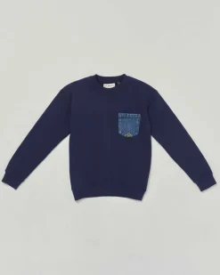 Felpa Roy Roger's blu girocollo in puro cotone con taschino jeans