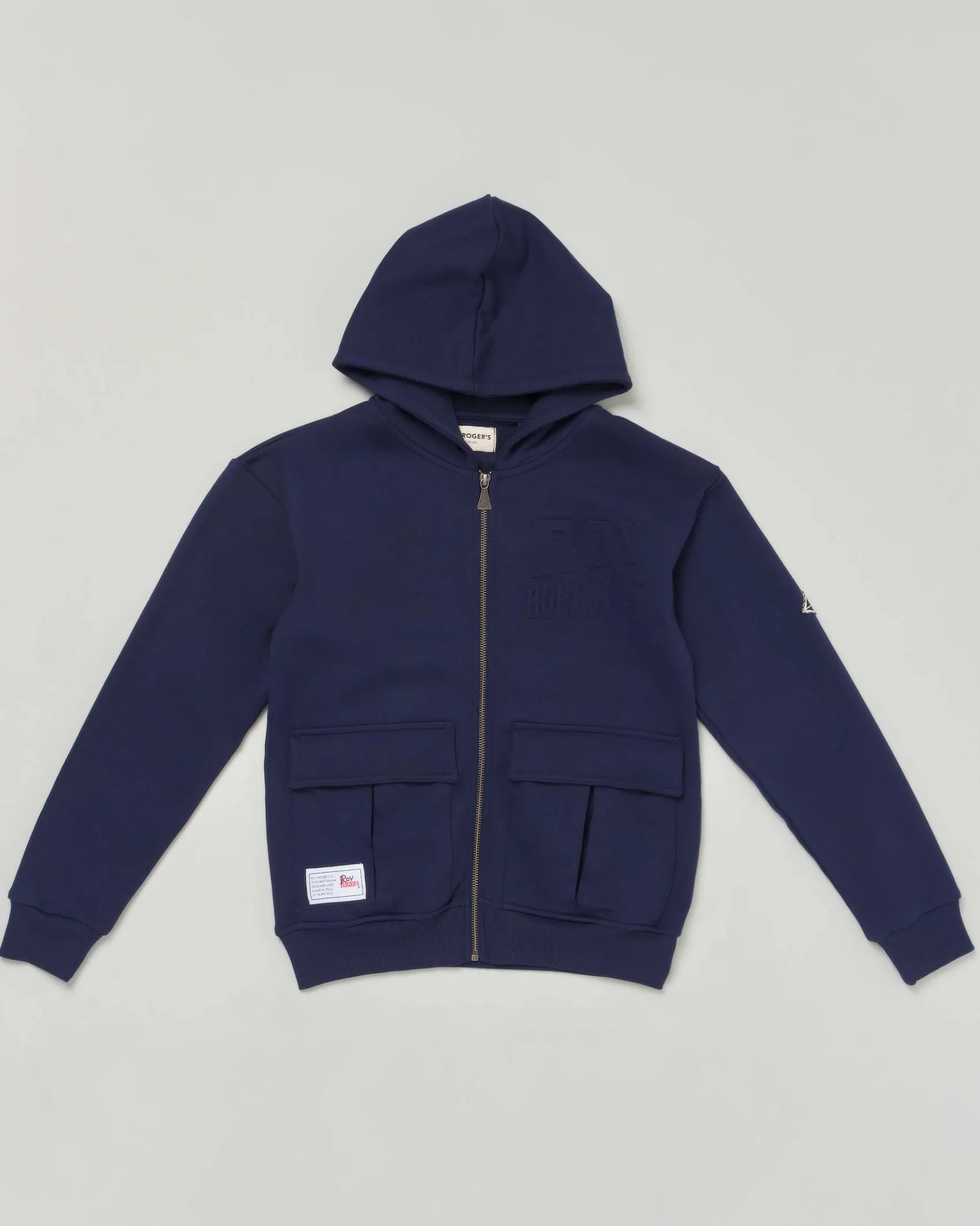 Felpa Roy Roger's blu in cotone con cappuccio e zip