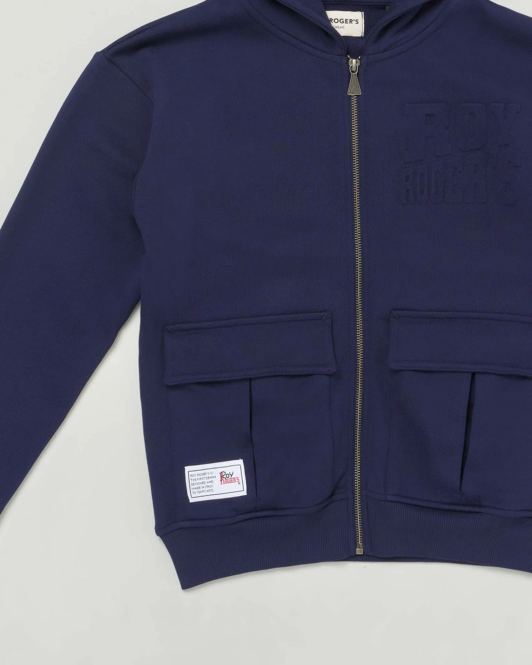 Felpa Roy Roger's blu in cotone con cappuccio e zip