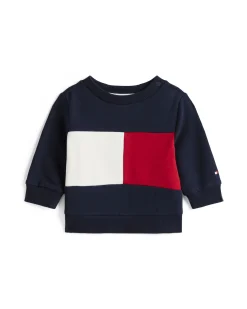 Felpa Tommy Hilfiger blu in cotone stretch con maxi bandiera icon