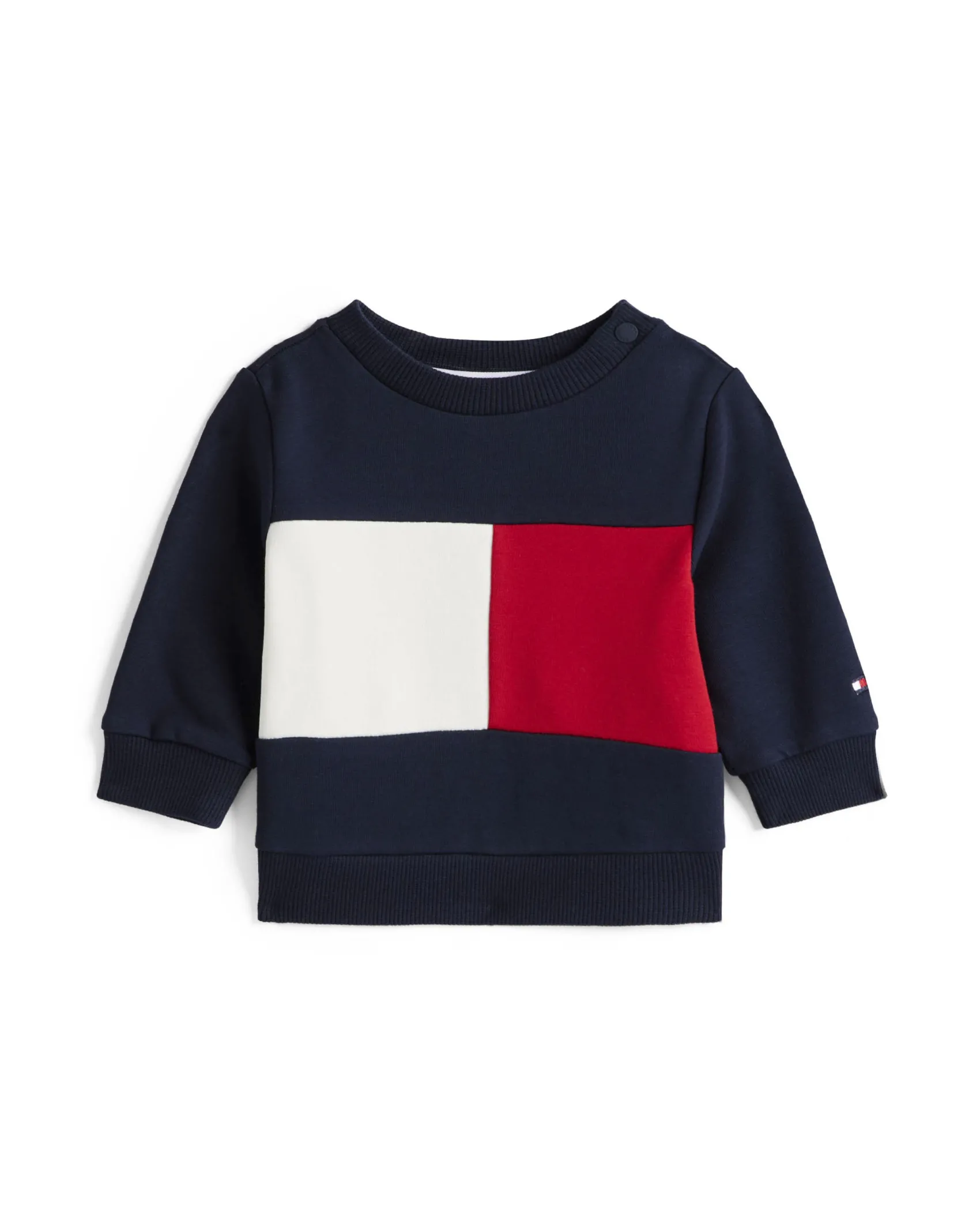 Felpa Tommy Hilfiger blu in cotone stretch con maxi bandiera icon