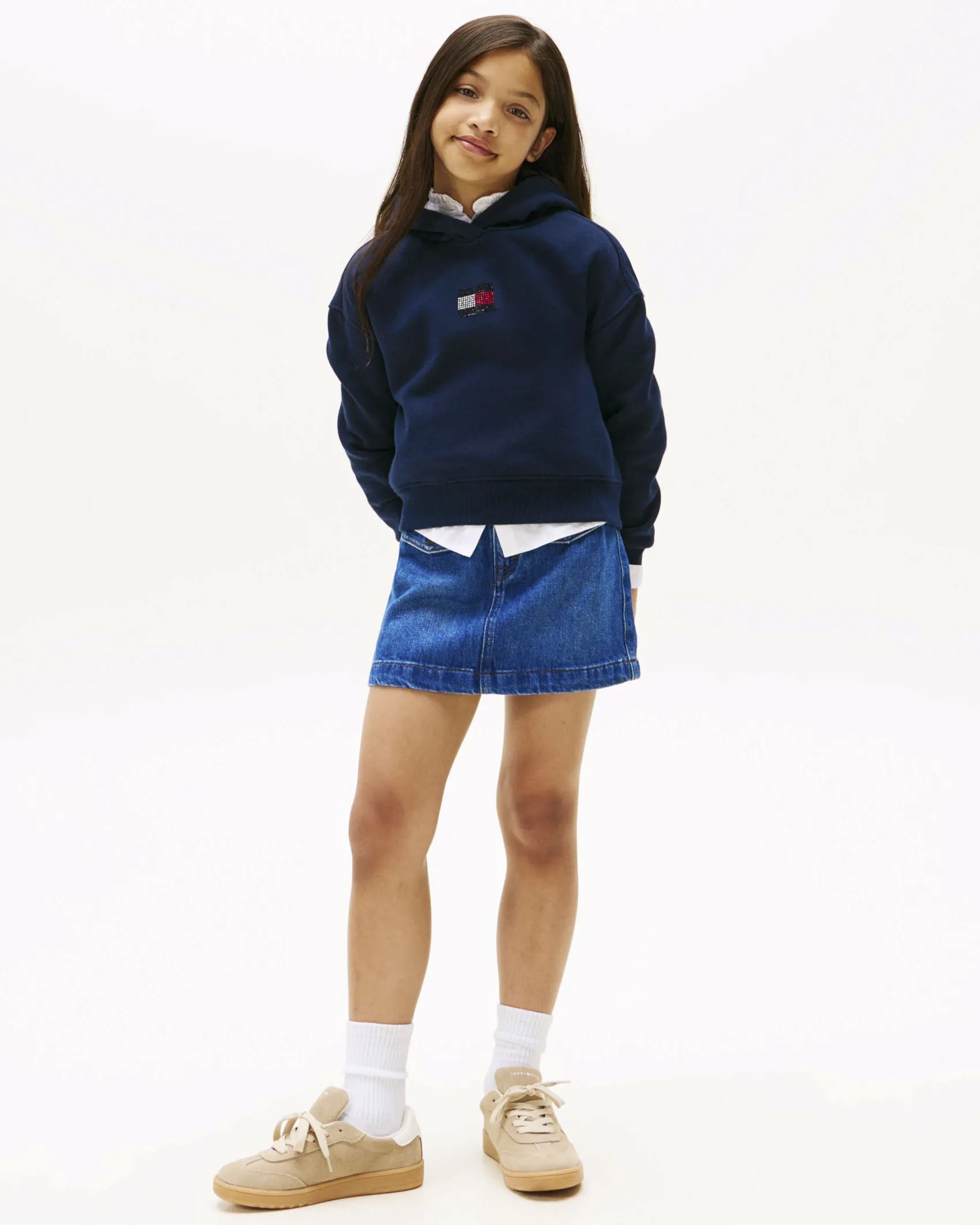 Felpa Tommy Hilfiger blu con cappuccio e logo in strass