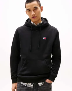 Felpa Tommy Jeans nera con cappuccio e tasche a marsupio