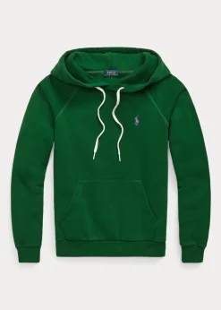 Felpa verde scuro in jersey di misto cotone con cappuccio e logo viola ricamato