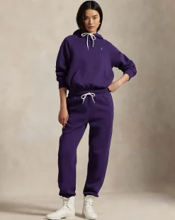 Felpa viola Polo Ralph Lauren in misto cotone felpato con cappuccio e logo a contrasto