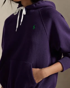 Felpa viola Polo Ralph Lauren in misto cotone felpato con cappuccio e logo a contrasto