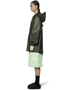 Fishtail Parka corto verde militare leggero con cappuccio fisso e visiera